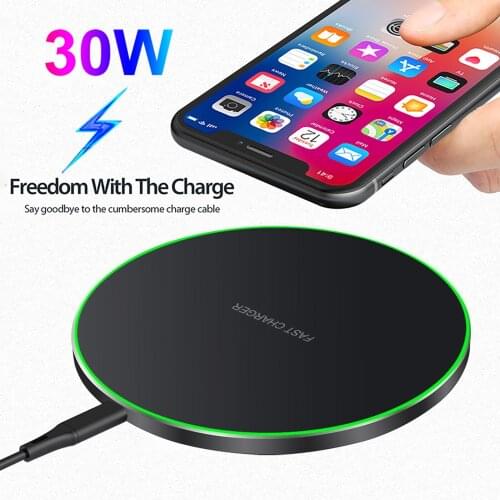 Ultra Slim Qi Wireless Charger 30w Fast Charging Max Pad Station For Iphone 12 X