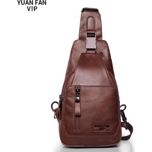 High Quality Mens Original Leather Fashion Tringle Chest Pack Bag Design Male Sling Crossbody One Shoulder Bag Backpack Daypack
