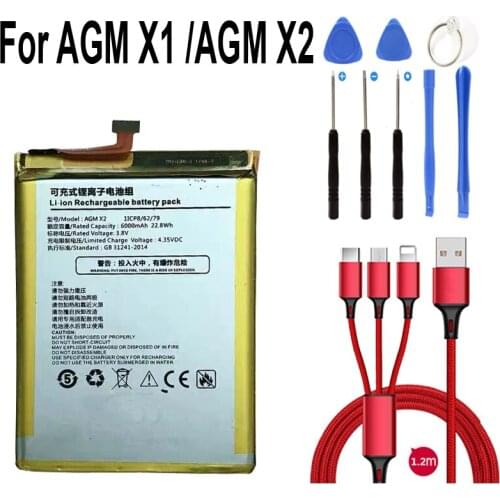 YDLBAT 100% new 6000mah new battery for AGM X1 for AGM X2 X2 SE batteries+USB cable+toolkit