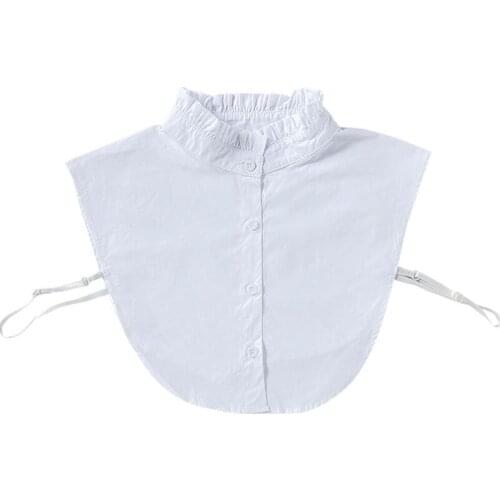 Womens Elegant Wrinkled Ruffles Fake Stand Collar Basic Layering Pure White Sweater Accessory Autumn Detachable Half-Shirt R58E