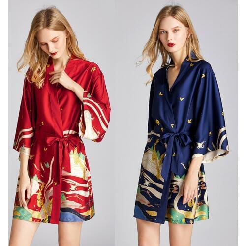 FZSLCYIYI Women Silk Satin short Wedding Bride Bridesmaid Robe Kimono Robe Feminino Bath Robe Peignoir Femme Sexy Bathrobe