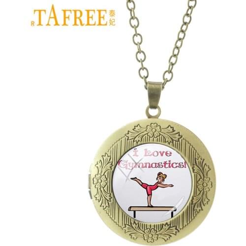 TAFREE Balance beam girl Necklace cartoon picture locket simple structure convenient operation glass gymnastic jewelry SP134