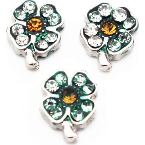 10pcs/lot Metal Enamel Four Leaf Clover Crystal Floating Charms For Living Glass Floating Lockets Necklace Bracelet DIY Jewelry