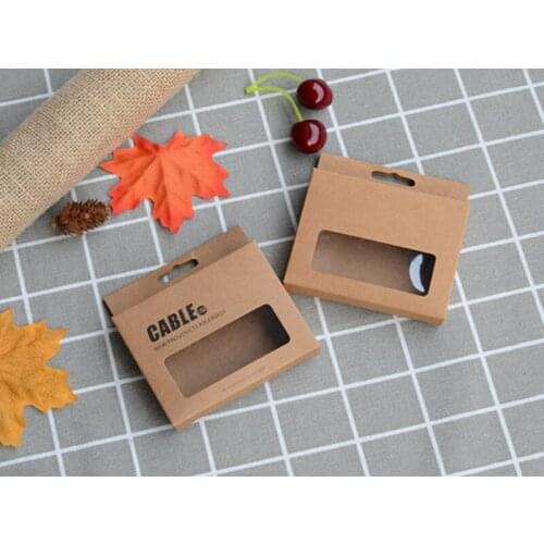 1000pcs/ batch new 9.5x7.5x1.5cm cable package carton kraft cable package hanging window box