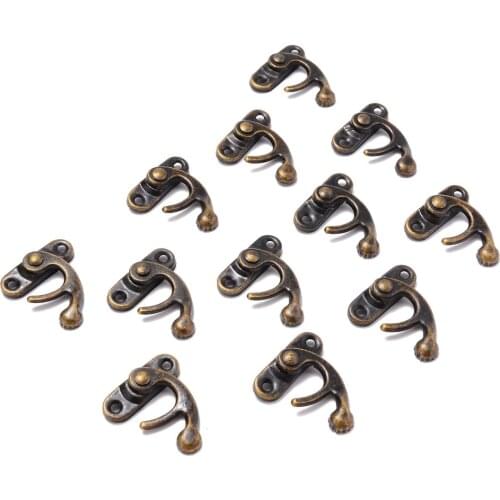 12 Set Small Metal Horns Lock Hasps Jewelry Case Wooden Box Horn Curved Buckle Lock With Screws Antique Style Hardware