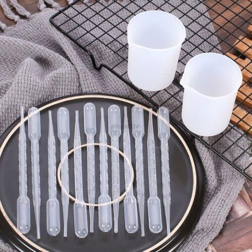 14Pcs Silicone Mixing Cups Epoxy Resin Silicone Measuring Cups 100ml Plastic Droppers Pipettes Jewelry Making Tools