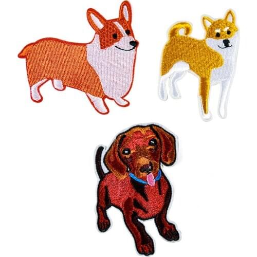 2PCS Cute Corgi Shiba Sesame Dog Patches Baby Clothes Patches Knapsack Embroidery Applique Girl Clothes Jeans Embroidery Patches