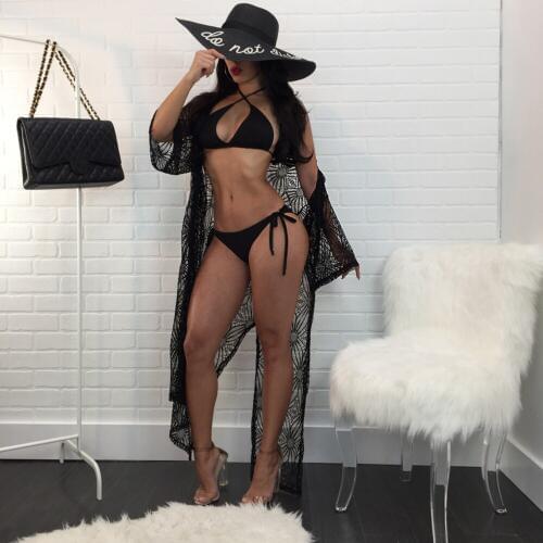 2018 New Women Summer Transparent Lace Up Swim Cover Wear Soild Hollow Out Sexy Beach Cover Ups High Split Beachwear Plus Size