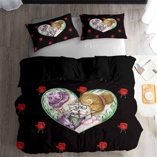 HELENGILI 3D Bedding Set Skull Print Duvet Cover Set Lifelike Bedclothes with Pillowcase Bed Set Home Textiles #KL-50