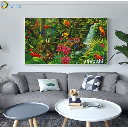 5D Diamond Painting Flower & Birds Pattern Full Drill Diy Diamond Embroidery Cross Stitch Jungle Scene Picture Mosaic Home Decor