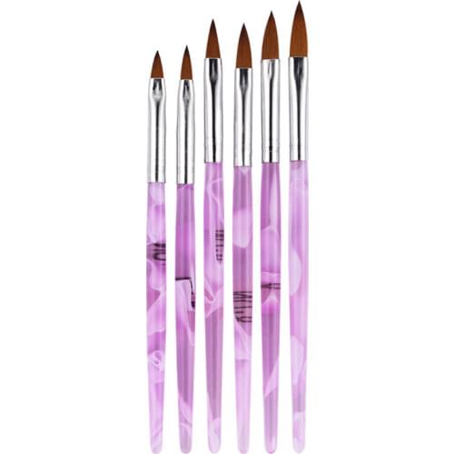 6Pcs/Set Nail Art Metal Handle Acrylic UV Gel Extension Builder Petal Flower Painting Drawing Brush Manicure Tools Nail Brushes