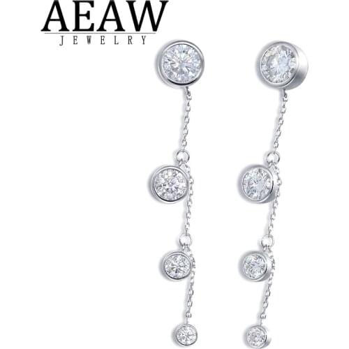 AEAW DF Color VVS1 Round Excellent Cut 3.0Ctw Moissanite Stud Drop Real 14k White Gold Find Earring for Women