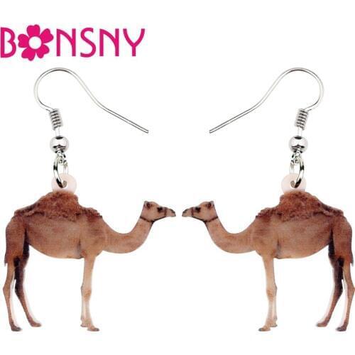 Bonsny Statement Acrylic Desert Camel Earrings Drop Dangle Unique Wild Animal Jewelry For Women Girls Teens Charms Wholesale Kid