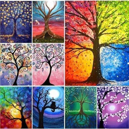 5D DIY Diamond Painting Full Square Scenery Tree Mosaic Picture Of Rhinestone Flowers Home Decor Diamond Embroidery Landscape