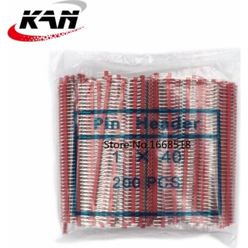 Free shipping 200PCS 40Pin 2.54mm Red Single Header Strip Male Pin Straight Breakable Pin Header Strip Connector