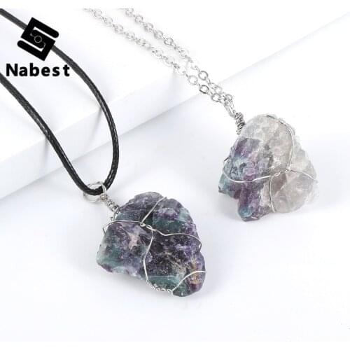 Women Men 25-45mm Natural Colorful Fluorite Irregular Gem Stone Pendant Necklace Waxed Rope Ball Link Clavicle Chain Jewelry