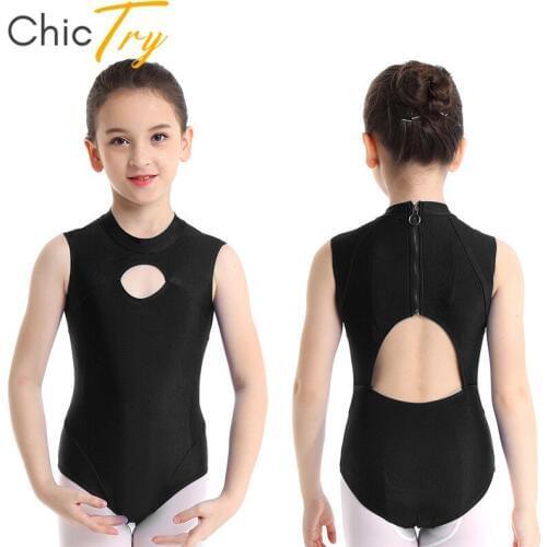 ChicTry Kids Teens Professional Ballet Leotards Children Girls Sleeveless Zipper Back Gymnastics Leotard Gym Bodysuit Dance Wear