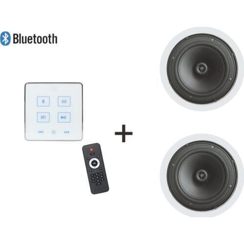 Home music system in wall audio amplifier with Remote Control and 2 ceiling speakers, Supports USB/SD/AUX/FM
