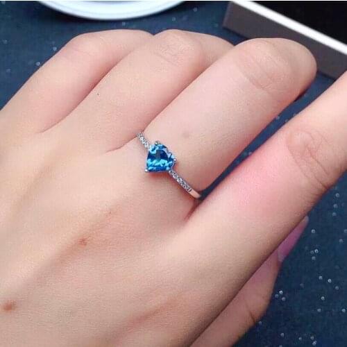 6mm VVS Grade Heart Cut Natural Topaz Ring for Daily Wear 925 Silver London Blue Topaz Silver Ring Gift for Girlfriend