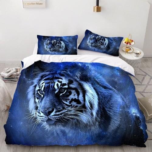 3D Digital Printed Tiger Lion Bedding Set Animal Comfortable Duvet Cover Kids Bed Cover Set Home Textile Bedroom Warm Bed Set
