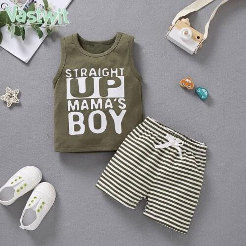 Summer Baby Boys Clothes Sets Letter Print Vest Tops+Casual Striped Shorts Pants 2Pcs Toddler Boys Tracksuits Outfit Casual Suit