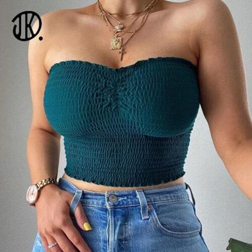 Summer Beach Wrap Chest Bottoming T Shirts Ladies Sexy Pleated Sleeveless Tight T-shirt Solid Color Cropped Top Female Tube Tee