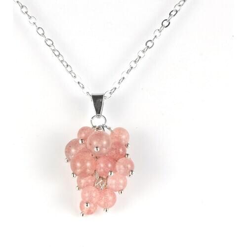 Fashion Women Natural Stone Grape Bunch Statement Necklace Pink Crystal Labradorite Charm Pendant Choker Necklace BOHO Jewelry