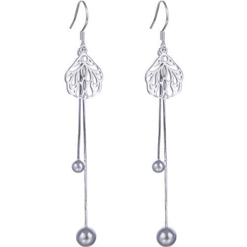 Fashion Women 925 Sterling Silver Long Tassel Ball Earrings Ladies Temperament Jewelry Silver Earrings Gift For Girl