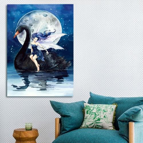 Modular painting black Swan digital paint by numbers diy digital painting Full moon coloring by numbers