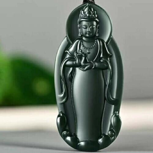 Natural Hetian Jade Hand-carved Pendant Avalokitesvara Prayer Necklace Christmas Gift for Men