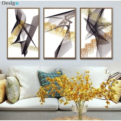 Nordic poster canvas and prints gold abstract lines geometric painting modern home decoration wall art canvas picture frameless