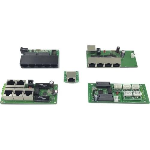 OEM factory direct mini fast 10 / 100mbps 5-port Ethernet network lan hub switch board two-layer pcb 5 rj45 5v 12v head port