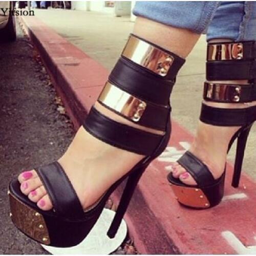 Olomm Women Platform High Quality Sandals Sexy Thin High Heel Sandals Nice Open Toe Black Party Shoes Women US Plus Size 5-15