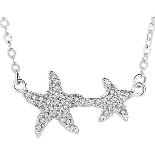 Dazzling Summer Marine 925 Sterling Silver Necklace Mori Fairy Clavicle micro-set three-dimensional Starfish Pendant Necklace