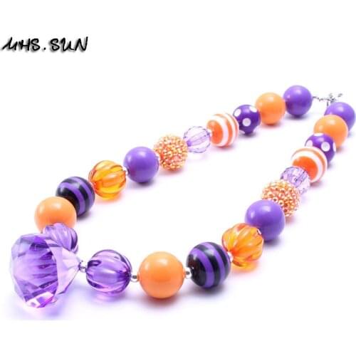 MHS.SUN Kids/Girls/Child Chunky Beads Necklace Halloween Style Orange/Purple Bubblegum Chunky Necklace For Toddler Gift 2Pcs