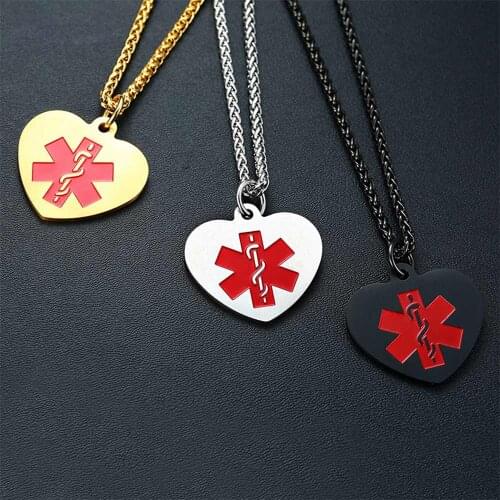 JHSL Stainless Steel Men Statement Necklaces ID Pendant Medical Alert Sign Fashion jewelry Black Gold Silver Color