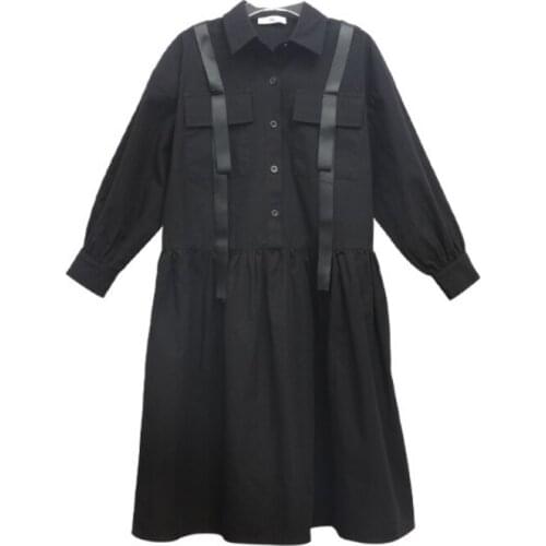 Teen Kids Dress Mid Length 2021 New Girls Autumn Dresses Baby Children Clothes Buttons Long Shirt Black Fashion,#6424