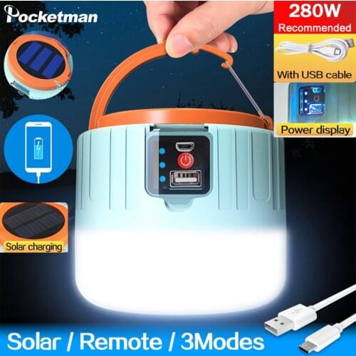 20000lm Portable Solar LED Camping Light USB Rechargeable Bulb Outdoor Tent Lamp Lantern Emergency Lights BBQ Hiking Lighting