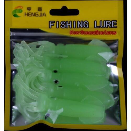 5pcs/pack 10cm 8g Luminous Squid Jigs Fishing Lure Rubber Silicon Soft Baits Glow Sea Tackle For Night Fishing