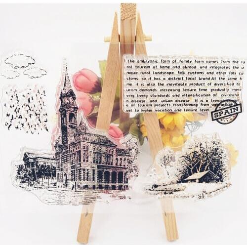 PANFELOU 11*16cm Castle manor Transparent Silicone Rubber Clear Stamps cartoon for Scrapbooking/DIY Easter wedding album