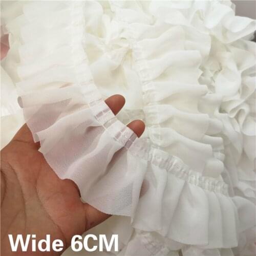 6CM Wide Luxury Tulle White 3D Chiffon Fabric Folded Lace Applique DIY Headwear Clothing Collar Ruffle Trim For Sewing Supplies