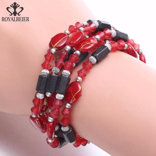 ROYALBEIER Red Beaded Bracelet Magnet Slim Down Bracelet Bohemia Style For Men & Women Jewelry SZ0495c