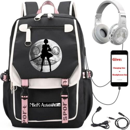 USB Charging teenagers Laptop packsack anime NieR:Automata backpack Women men Travel Backpack student School book Bag