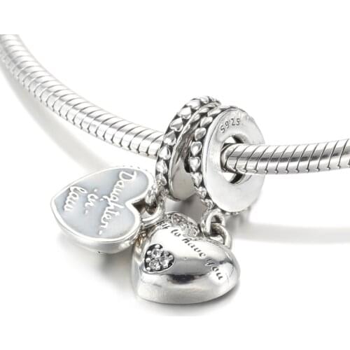 S925 Silver Pendant Bead DIY Jewelry Daughter & Mother In Law Split Dangle Charm fit Lady Bracelet Bangle Lady Gift