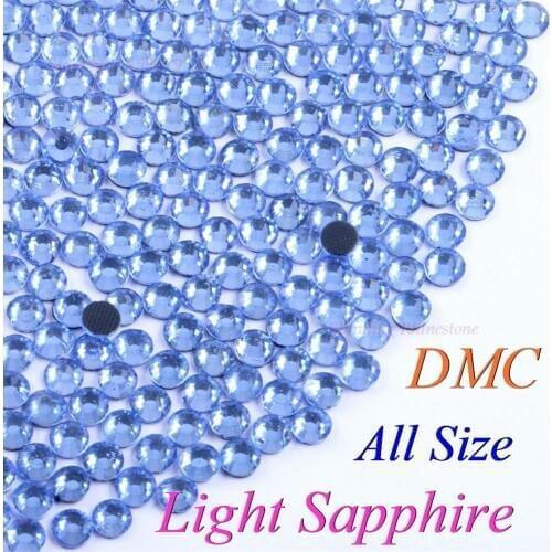 DMC Light Sapphire SS6 SS10 SS16 SS20 SS30 Glass Crystals Hotfix Rhinestone Iron-on Rhinestones Shiny DIY With Glue
