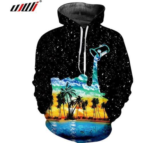 UJWI Winter Women/mens Hiphop Streetwear Starry Sky Tracksuits Long Sleeve Pullovers Print Star milk cup 3D Sweatshirt Hoodies