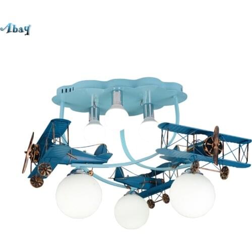 Diningroom Decoration Modern Ceiling Light Iron Air Plane Shape Glass Lampshade Children Room Light Fixture Kids Ceiling Lamp