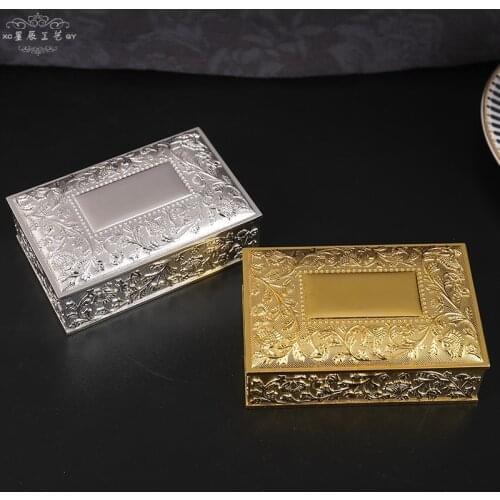 Vintage Jewellery Storage Box Gold / Silver Color Rectangle Shape Metal Art Case Chest Organizer New Arrival