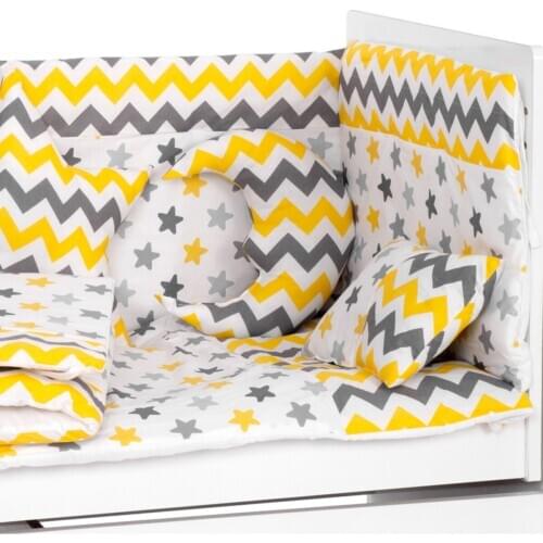 Yellow Gray Star Baby Sleep Set Baby Quilt Cover Bed Sheets Baby Edge Protection Kit 60x120 cm 7 Piece