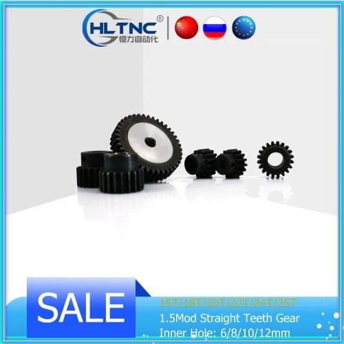 Mod1.5 Spur Gear Pinion 1.5M 15T 18T 20T 22T 24T 25T 45# Steel Straight Teeth with Hole 6/8/10/12mm CNC Gear Rack Transmission